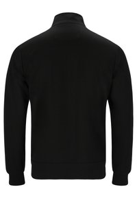 Svart sweatshirt med hög krage, långa ärmar och ribbade muddar. Slät textur och enfärgad, designad utan mönster eller logotyper.