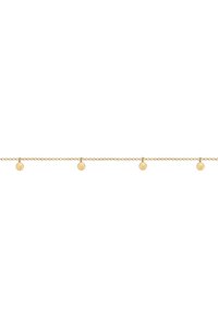 Bracciale in oro con piccole dischetti rotondi e testurizzati equidistanti lungo la catena. Design semplice con una finitura lucida.