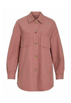 Overskjorte i støvet rosa med lange ermer, knappestolpe, krage, to store brystlommer og sidelommer med splitt.