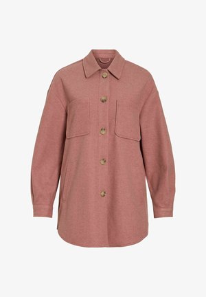 Overshirt i støvet rosa med lange ærmer, knapper foran, krave, to store brystlommer og sidelommer med slidser.