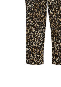 Leeuwenhuidprint broeken met een mix van tan, zwart en bruin. Glad materiaal met een aansluitend ontwerp en rechte pijpen.