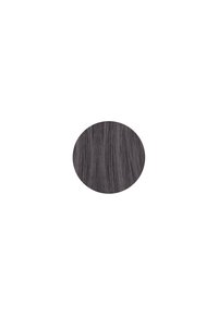 Synthetic hair sample in a circular shape, featuring a smooth texture and a dark gray color with fine, straight strands.
