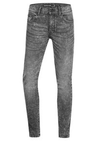 Jean slim en denim noir délavé avec poches avant et fermeture à boutons, taille 32, présenté sur fond blanc.