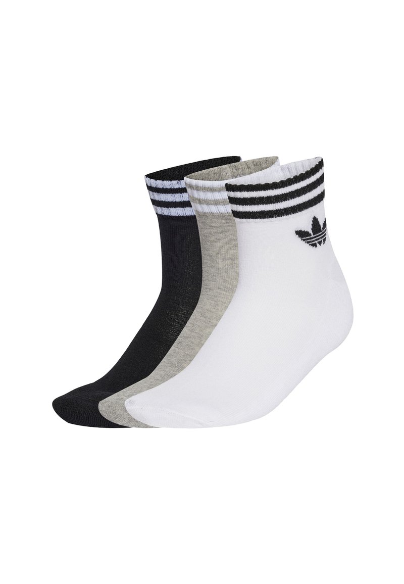 Tričko páry členkových ponožiek v čiernej, sivej a bielej farbe. Každé obsahuje kontrastný pruhovaný lem a logo Adidas na boku.