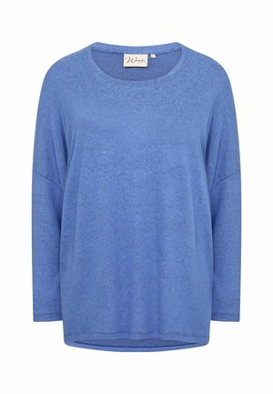 Maglietta a maniche lunghe blu con collo a giro, realizzata in tessuto strutturato e con vestibilità rilassata. Design semplice senza decorazioni visibili.