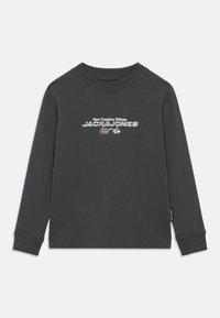 Μακρυμάνικο φούτερ σε σκούρο γκρι χρώμα με ριμπ μανσέτες και στρογγυλή λαιμόκοψη. Διακοσμημένο με λευκή εκτύπωση κειμένου "New Creative Offices JACK & JONES."