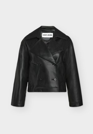 DKNY, LONG SLEEVE DOUBLE BREASTED FAUX LEATHER JACKET - Nahkjakk - black