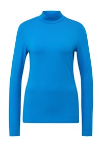 Langshirt met col in levendig blauw, gemaakt van zacht, rekbaar materiaal. Heeft een aansluitende pasvorm en een gladde textuur zonder zichtbare patronen.