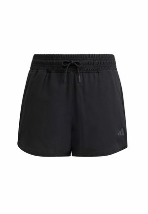 Pantaloncini sportivi neri con fascia elastica in vita e coulisse, con un piccolo logo Adidas sulla parte inferiore della gamba destra.