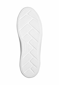 Semelle de chaussure en caoutchouc blanc avec un motif texturé comprenant des designs en zigzag et en grille pour une meilleure adhérence. Bords lisses et finition uniforme.