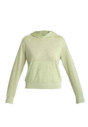 Felpa verde chiaro con tasca a marsupio frontale, maniche lunghe e cappuccio con coulisse. Realizzata in un morbido tessuto testurizzato.