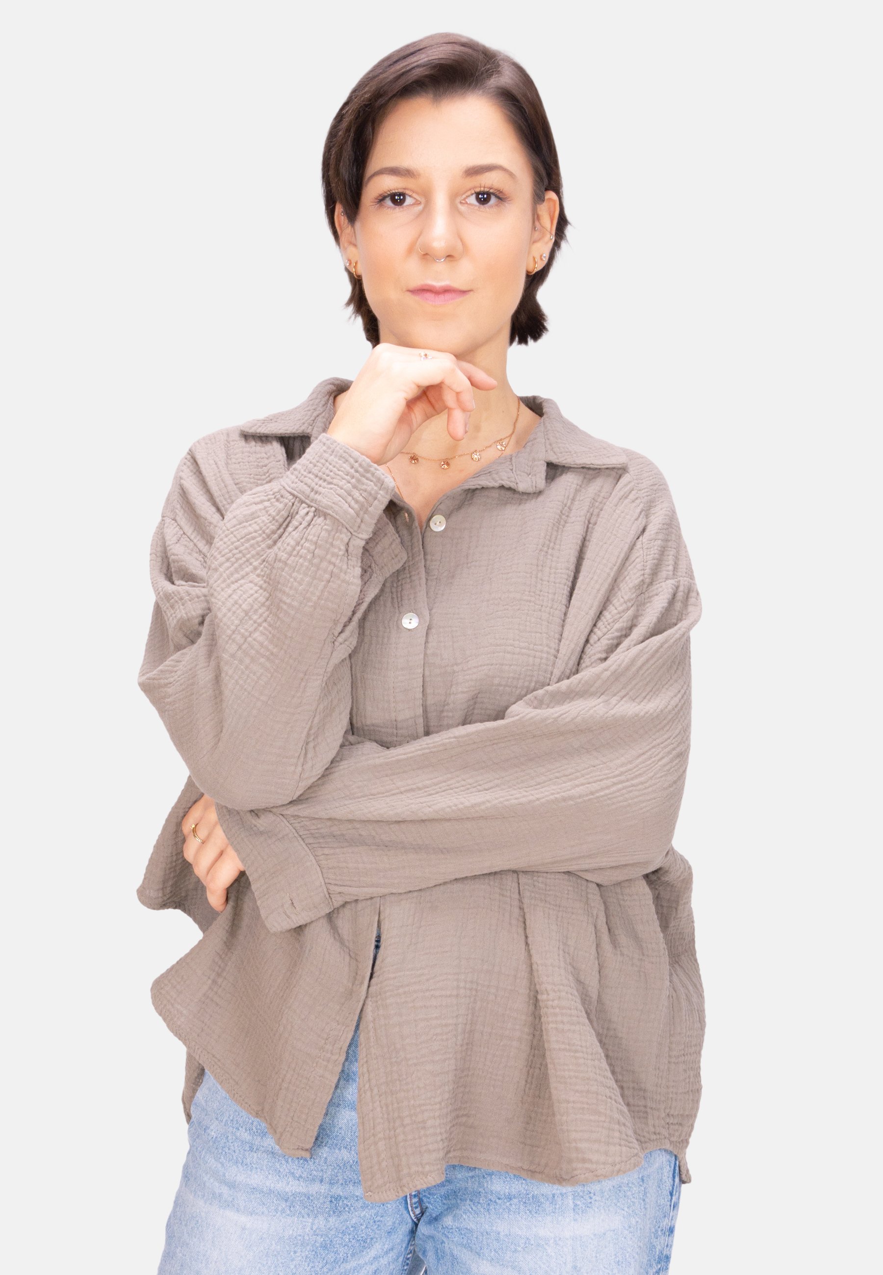 Seasons of April SASHA MUSSELIN OVERSIZED - Hemdbluse - taupe