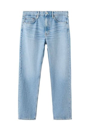 Jasnoniebieskie dżinsy z denimu o prostym kroju, z pięcioma kieszeniami i subtelnym efektem sprania. Posiadają górny guzik i suwak.