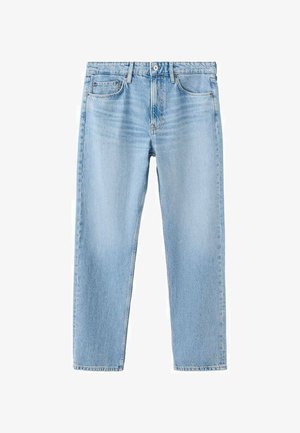 Jasnoniebieskie dżinsy z denimu o prostym kroju, z pięcioma kieszeniami i subtelnym efektem sprania. Posiadają górny guzik i suwak.