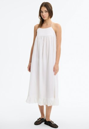 INSIDE, VESTIDO MAXI POPELÍN CON VOLANTES - Vestido informal - blanco