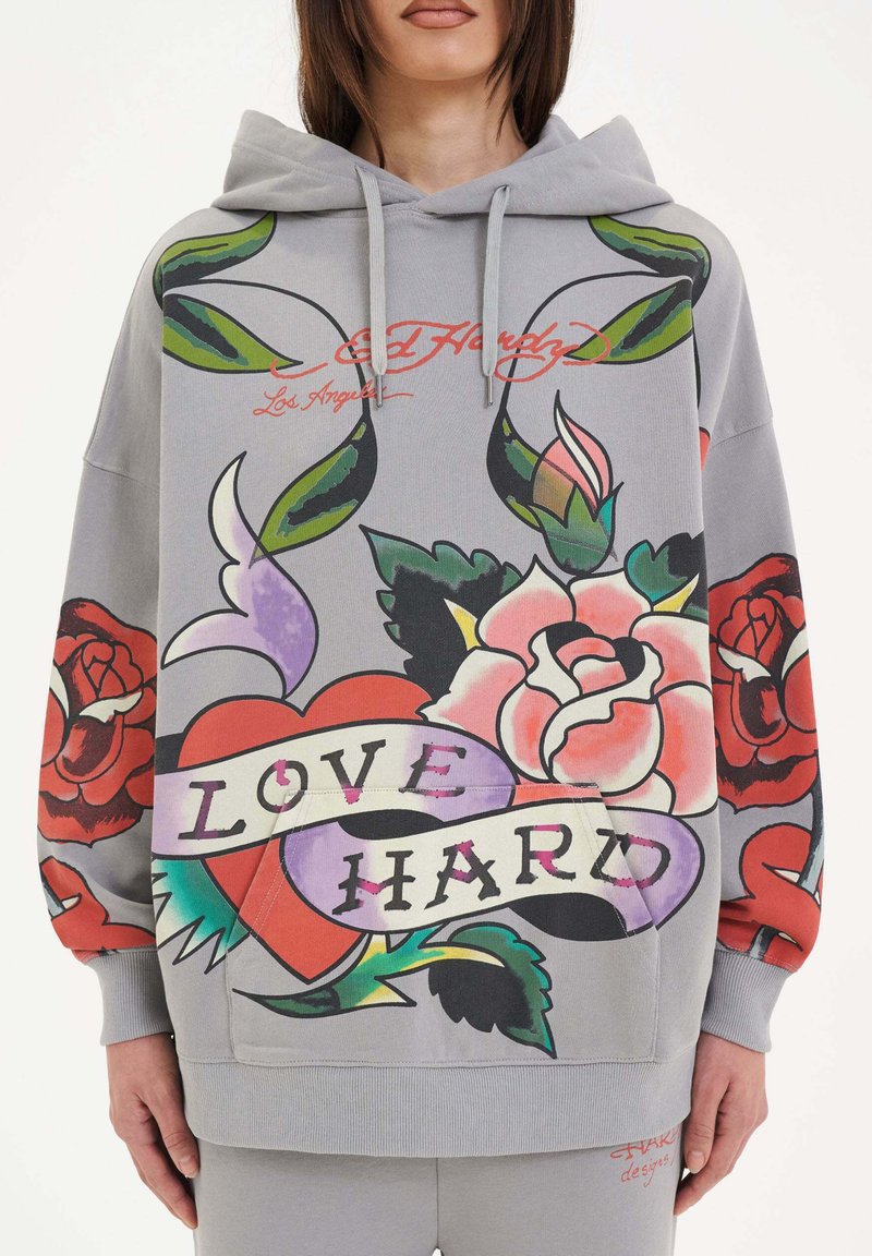 Ed Hardy LOVE HARD GRAPHIC - Felpa con cappuccio - grey