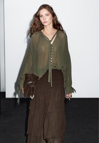 Massimo Dutti LONG RUFFLED - Gonna a campana - mottled dark brown
