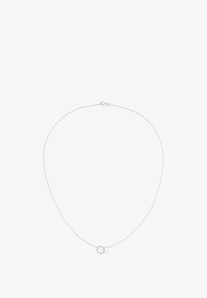 Silverfärgad kedjehalsband med en minimalistisk design, som har sammanflätade cirkulära detaljer, slät yta och ett säkert spänne.