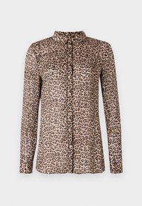 Leopardmønstret skjorte med knapper og lange ærmer, lavet af letvægtsstof, med krave og lyserøde knapper foran.