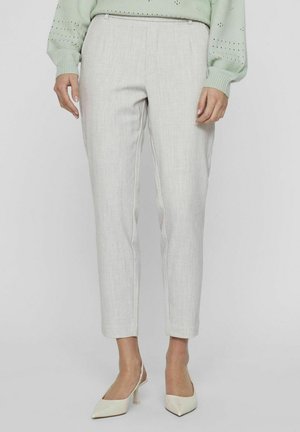 Lysegrå skræddersyede bukser i et glat, struktureret stof. Slim-fit design med en mellem høj talje og tapered ben, samt foran plader.