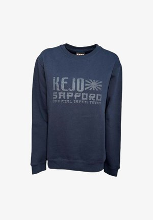 Marineblå sweatshirt med lange ærmer, ribbede manchetter og nederkant. Har et trykt design med teksten "KEJO SAPPORO OFFICIEL JAPAN TEAM."