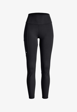 Schwarze, hoch taillierte, enganliegende Leggings mit einer Seitentasche am rechten Oberschenkel, entworfen für sportliche oder legere Kleidung.
