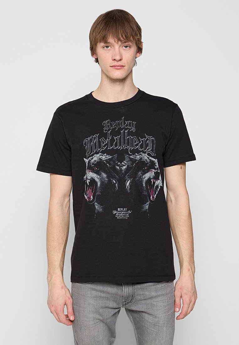 Replay T-shirt print zwart