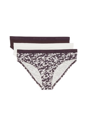 Drie paar damesonderbroeken: donkergroene bloemenprint, effen wit en donkergroen. Zachtheid van het materiaal met een comfortabele tailleband.