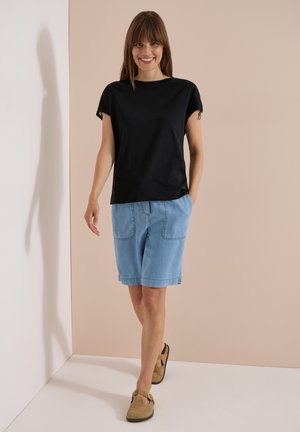 Cecil, T-SHIRT WITH RUCHING IN A SOLID COLOR - T-shirts print - black