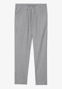 Pantaloni pigiama a righe in grigio e bianco. Tessuto morbido, vita elastica con coulisse e vestibilità comoda. Motivo a righe verticali su tutto il capo.