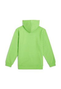 Sudadera verde con una textura suave, que cuenta con un bolsillo tipo canguro, puños acanalados y capucha con cordón, diseñada para vestir de forma casual.