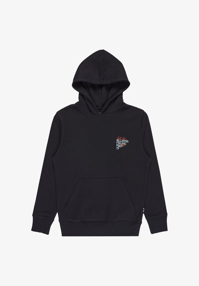 Felpa nera in cotone, con tasca a marsupio, polsini a coste e un piccolo logo multicolore sul petto.