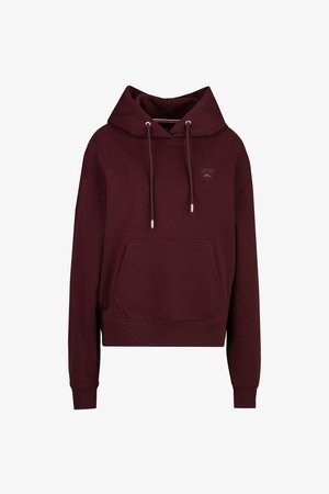 Bordeauxroter Hoodie mit vordertasche, Kordelzugkapuze, gerippten Bündchen und kleinem, gesticktem "1969 Italia"-Logo auf der Brust.