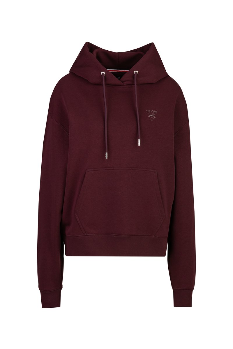 Bordeauxrode hoodie met voorzak, capuchon met trekkoord, geribde manchetten en een klein geborduurd "1969 Italia" logo op de borst.