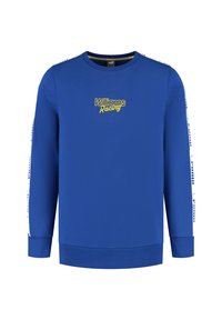 Niebieska, długorękawowa bluza z bawełny, z logo "Williams Racing" w kolorze żółtym na piersi oraz białymi akcentami marki wzdłuż rękawów.