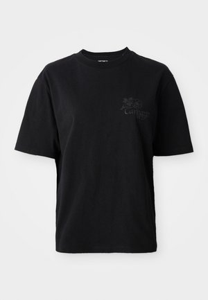 T-shirt nera in cotone con maniche corte, scollatura a girocollo e un sottile logo Carhartt sul davanti. Texture morbida, orlo dritto.