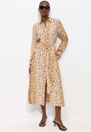 New Look, ANIMAL PRINT LONG SLEEVE MIDI SHIRT DRESS - Blousejurk - brown pattern