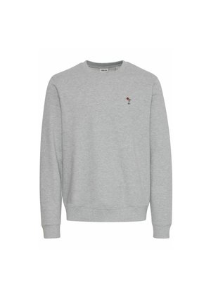 Grey cotton sweatshirt with a crew neckline, ribbed cuffs and hem, featuring a small embroidered design on the chest.
