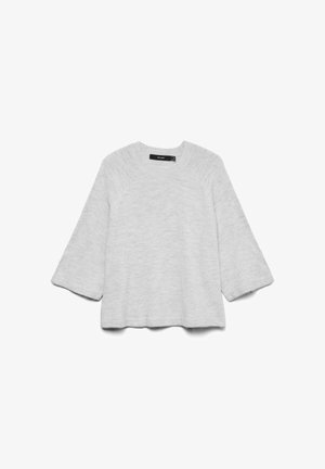 Hele halli kudumine pluus, ümmarguse kaelusega, laiad kolmveerandi pikkuses kellukesekujulised varrukad ja lõdva, mugava lõikega. Pehme tekstuur, ilma märgatavate mustriteta.