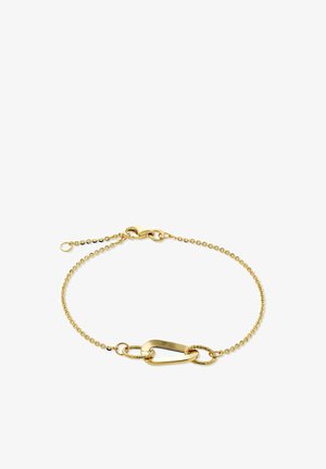 Bracelet chaîne en or avec un maillon ouvert allongé et lisse et deux maillons ovales torsadés, fermé par un fermoir mousqueton.