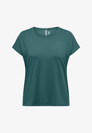 Kortærmet, turkis sports-T-shirt lavet af glat, fugttransporterende stof. Har en rund halsudskæring og et minimalistisk design.