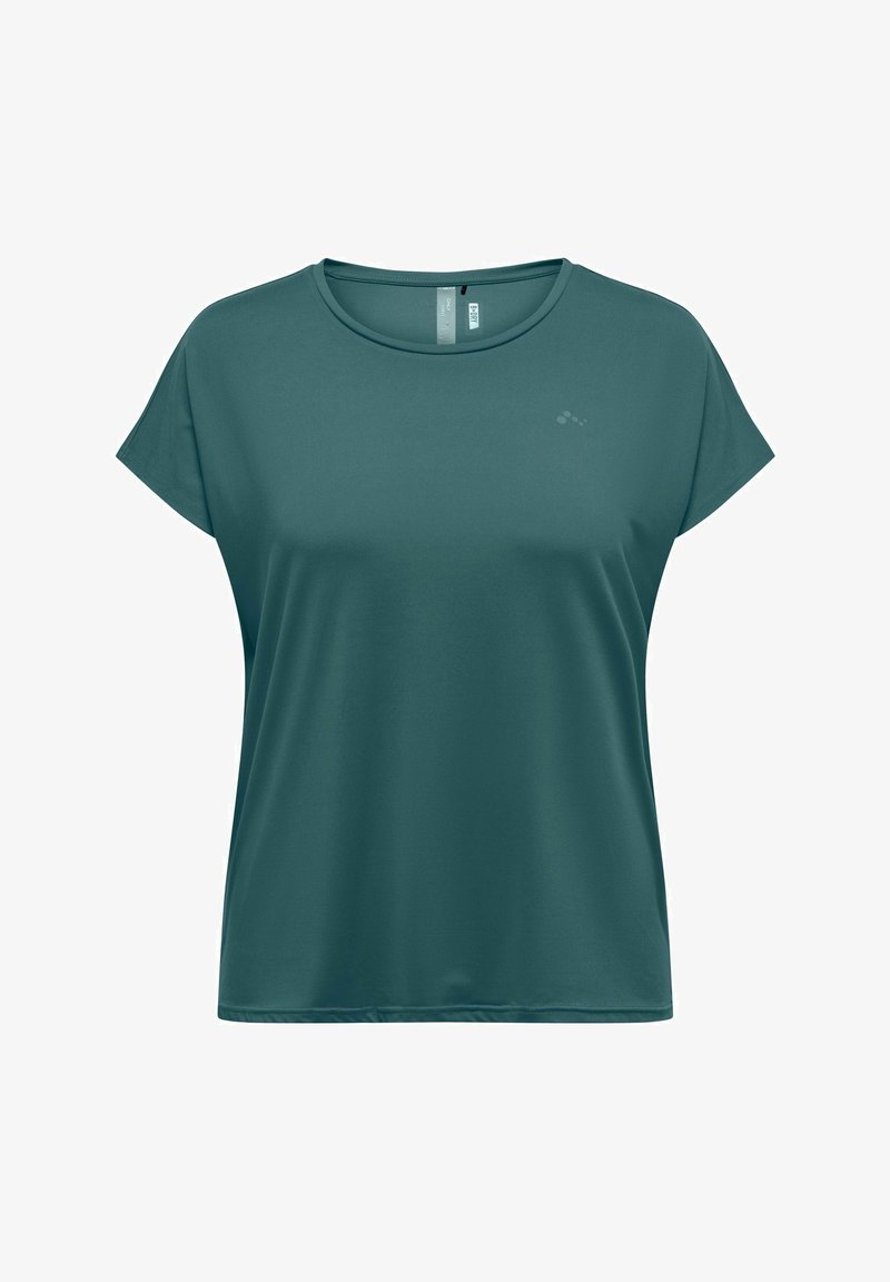 Tricou sport cu mâneci scurte, culoare teal, fabricat din material neted, care elimină umezeala. Dispune de un guler rotund și un design minimalist.