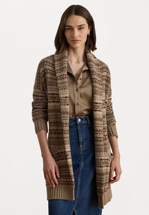FAIR ISLE BELTED WOOL-BLEND CARDIGAN - Cardigan - Brown