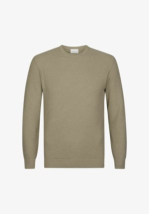 Maglione beige in maglia con scollo rotondo, maniche lunghe e motivo a rilievo. Orli rifiniti ai polsini e al fondo.
