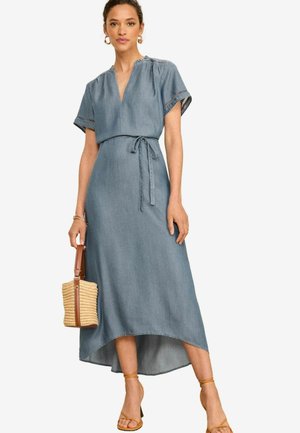 SHORT SLEEVE CROCHET DETAIL MIDI-REGULAR FIT - Jeansklänning - navy blue