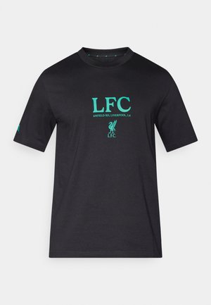 Crna majica kratkih rukava s tirkiznim tekstom "LFC" i logotipom, dizajn s okruglim izrezom, glatki pamučni materijal, s diskretnim brend naglaskom na rukavu.