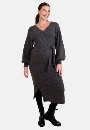 JoJo Maman Bébé MATERNITY FIT - BLOUSON SLEEVE MATERNITY MIDI  - Strikkjoler - mocha