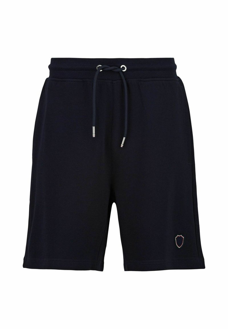Navy katoenmengsel shorts met een elastische tailleband, trekkoorddetail en een klein logopatch op het linkse been.