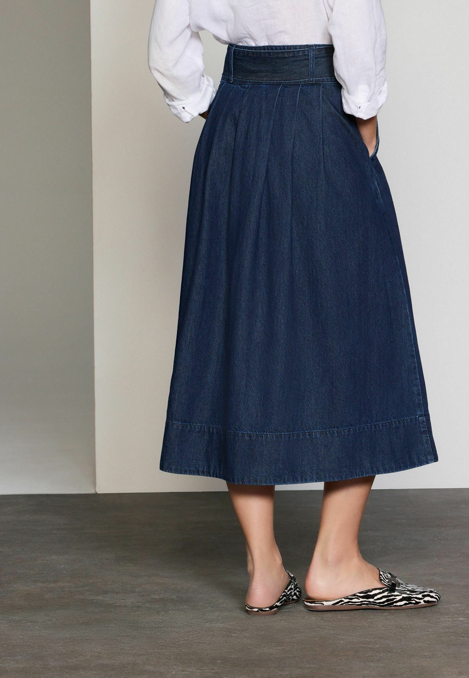 【Anyone more】Ritte Black Blue Midi Pleat Skirt High-waist midi pleated skirt - Blue | attrattivo