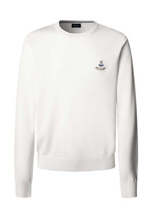 Witte lange mouwen sweater van zacht gebreid materiaal. Heeft een ronde halslijn en een klein geborduurd logo detail op de borst.